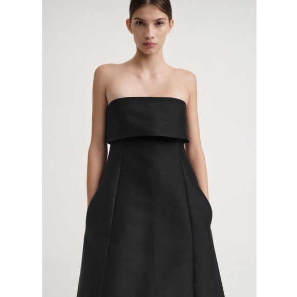 TOTEME A-Line Wool Cotton Dress Strapless Gown in Black Size 34 / US 2 - Picture 11 of 12